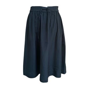 LOFT Black Midi Skirt Small Drawstring Waist Elastic A-Line Flowy Classic